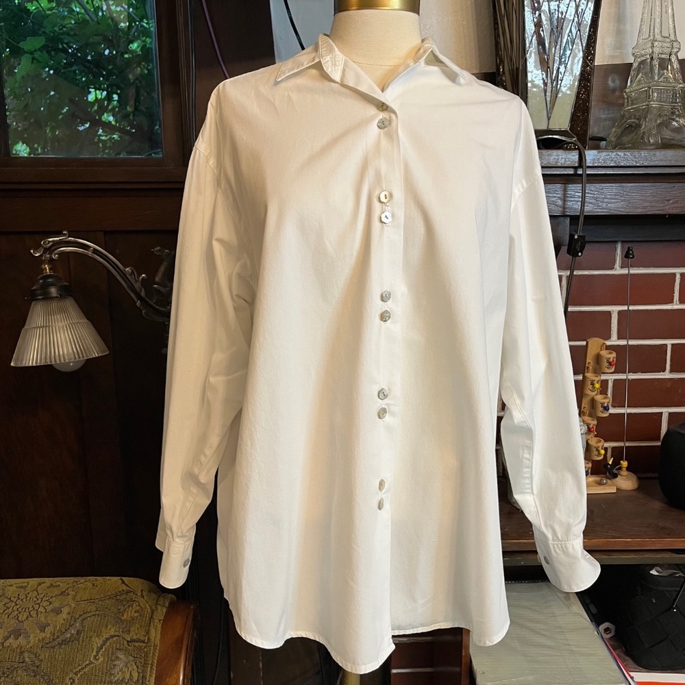 Vintage Smith & Hawken White Button-Down Cotton Shirt w/Shell Buttons US Size M